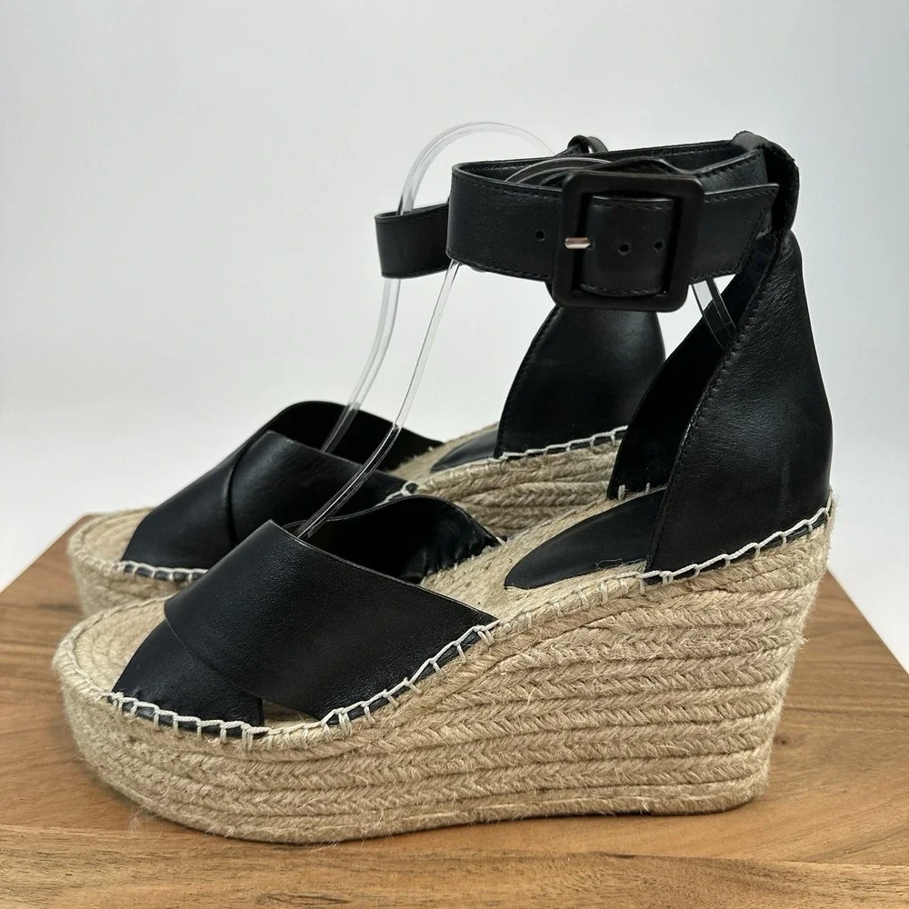 New Womens Marc Fisher LTD Able Espadrille Black Platform Wedge Sandals Size‎ 11